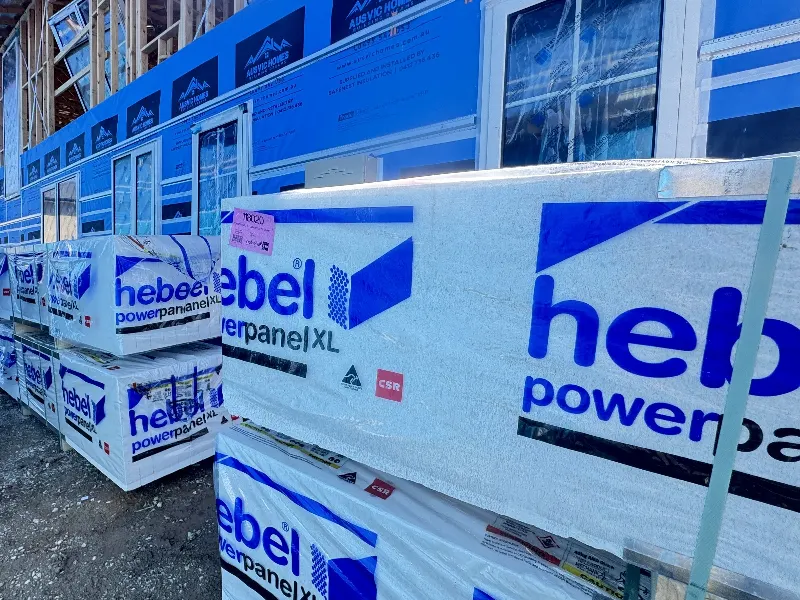 Hebel PowerPanel XL pallets on site, ready to install